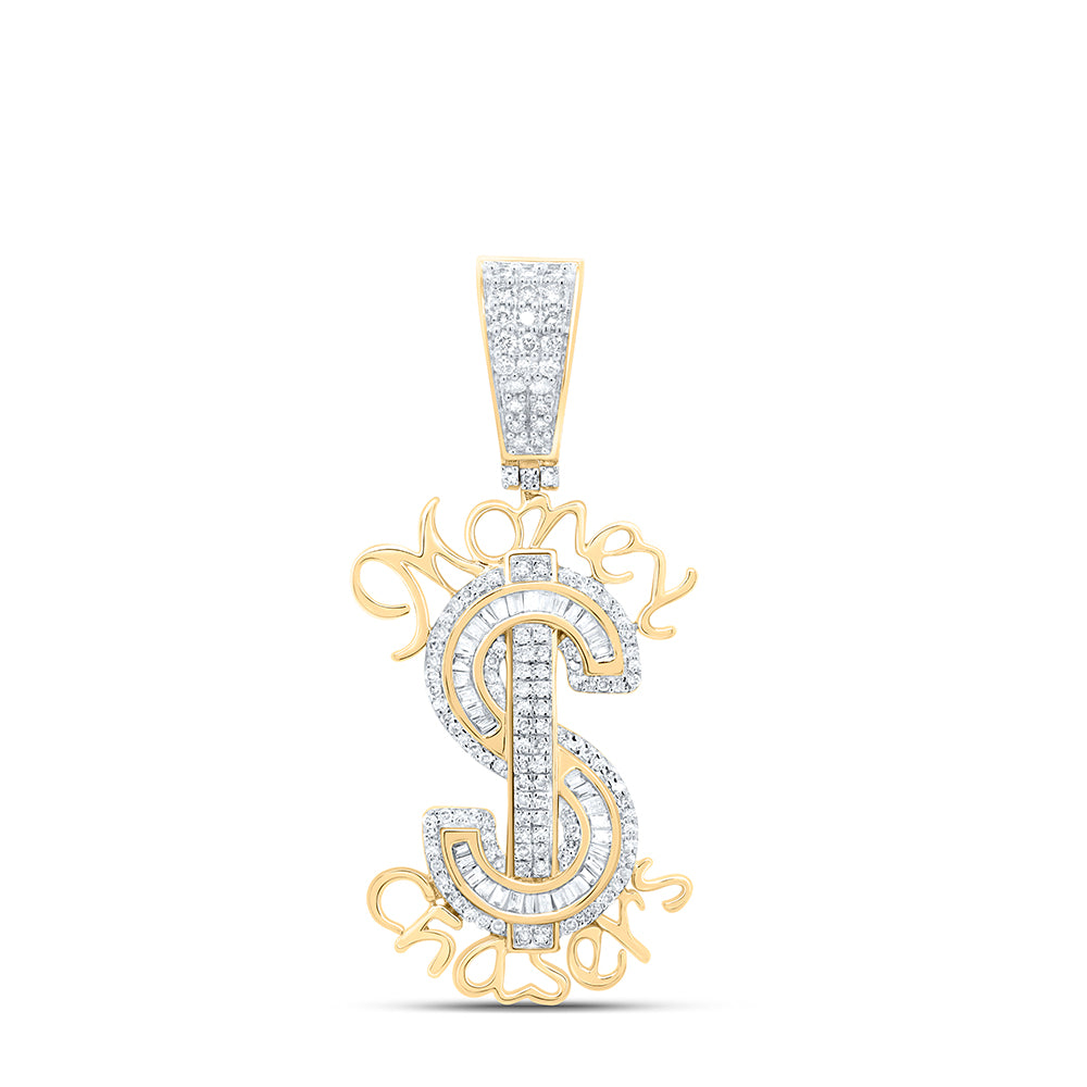 10kt Yellow Gold 7/8 Cttw Natural Diamond Dollar Money Chasers Mens Charm