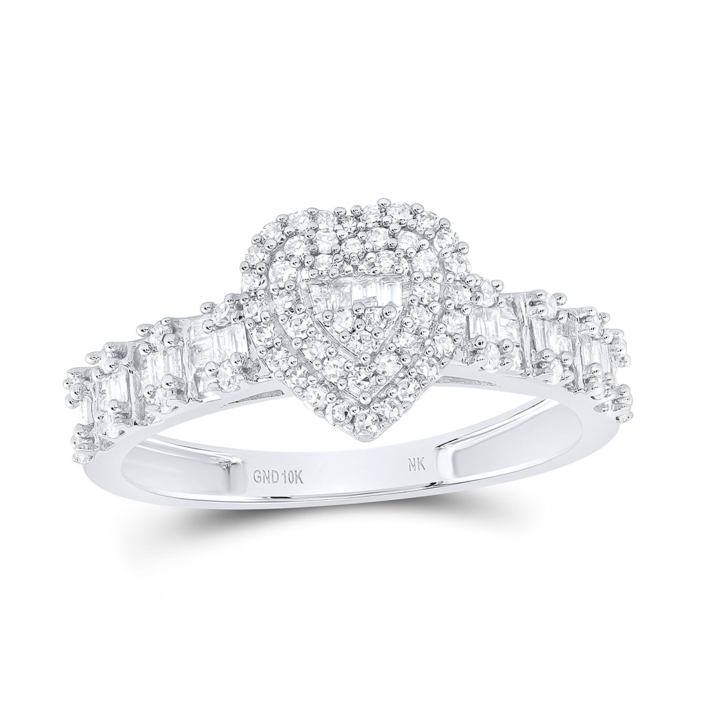 10kt White Gold 1/2 Cttw Natural Diamond Fashion Heart Ladies Wedding Engagement Anniversary Ring, Women Size: 5-9