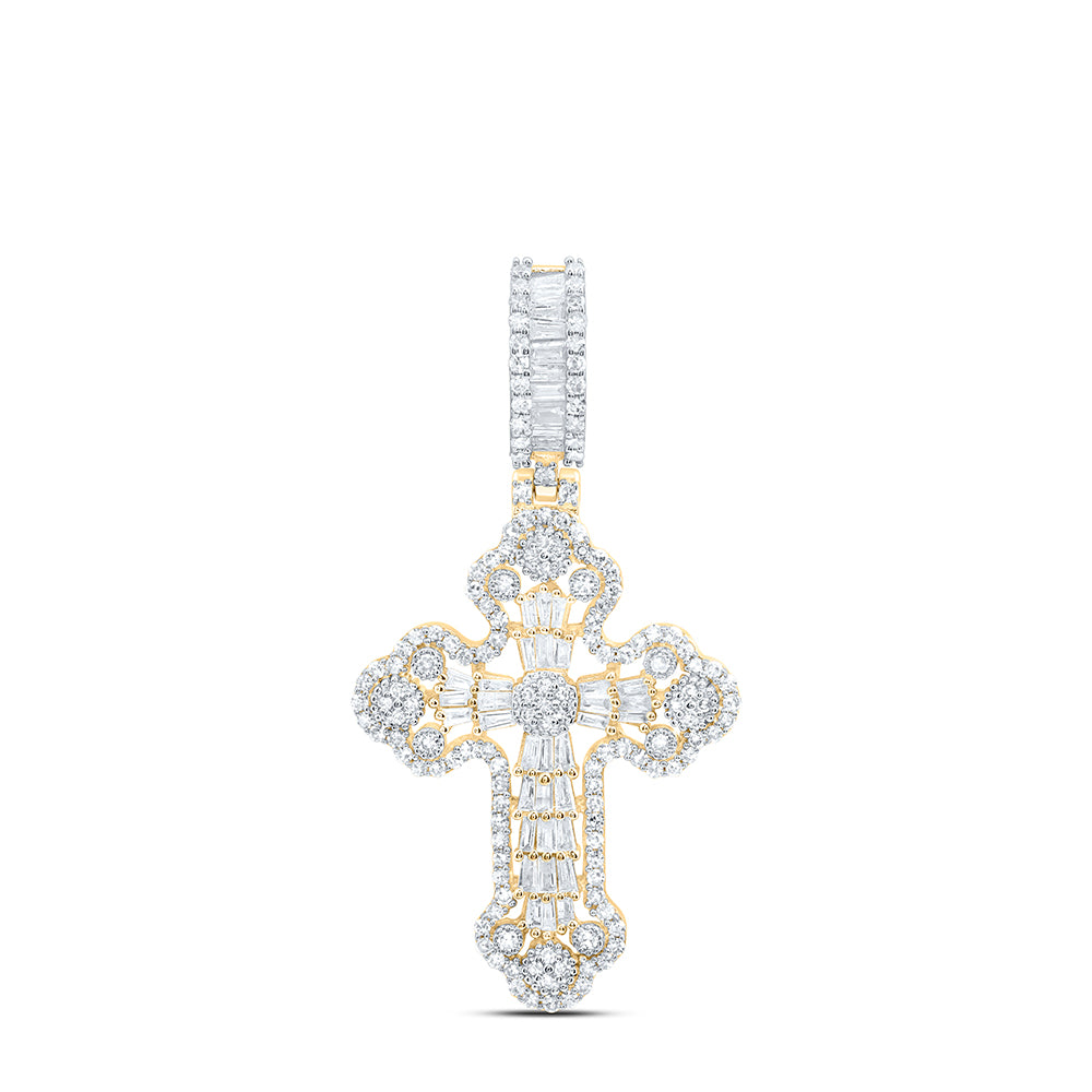 10kt Yellow Gold 1 Cttw Natural Diamond Cross Mens Charm