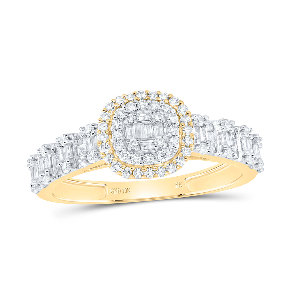 10kt Yellow Gold 1/2 Cttw Natural Diamond Fashion Cushion Ladies Wedding Engagement Anniversary Ring, Women Size: 5-9
