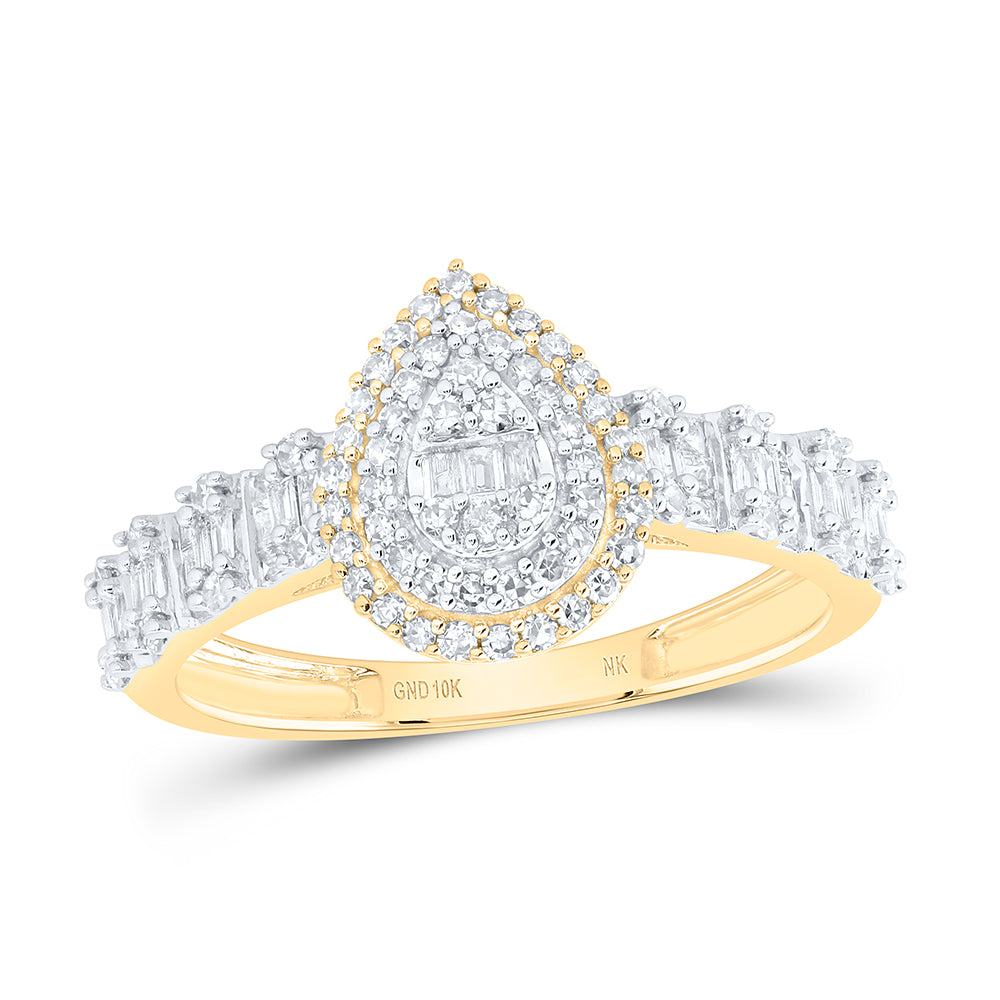 10kt Yellow Gold 1/2 Cttw Natural Diamond Fashion Pear Ladies Wedding Engagement Anniversary Ring, Women Size: 5-9