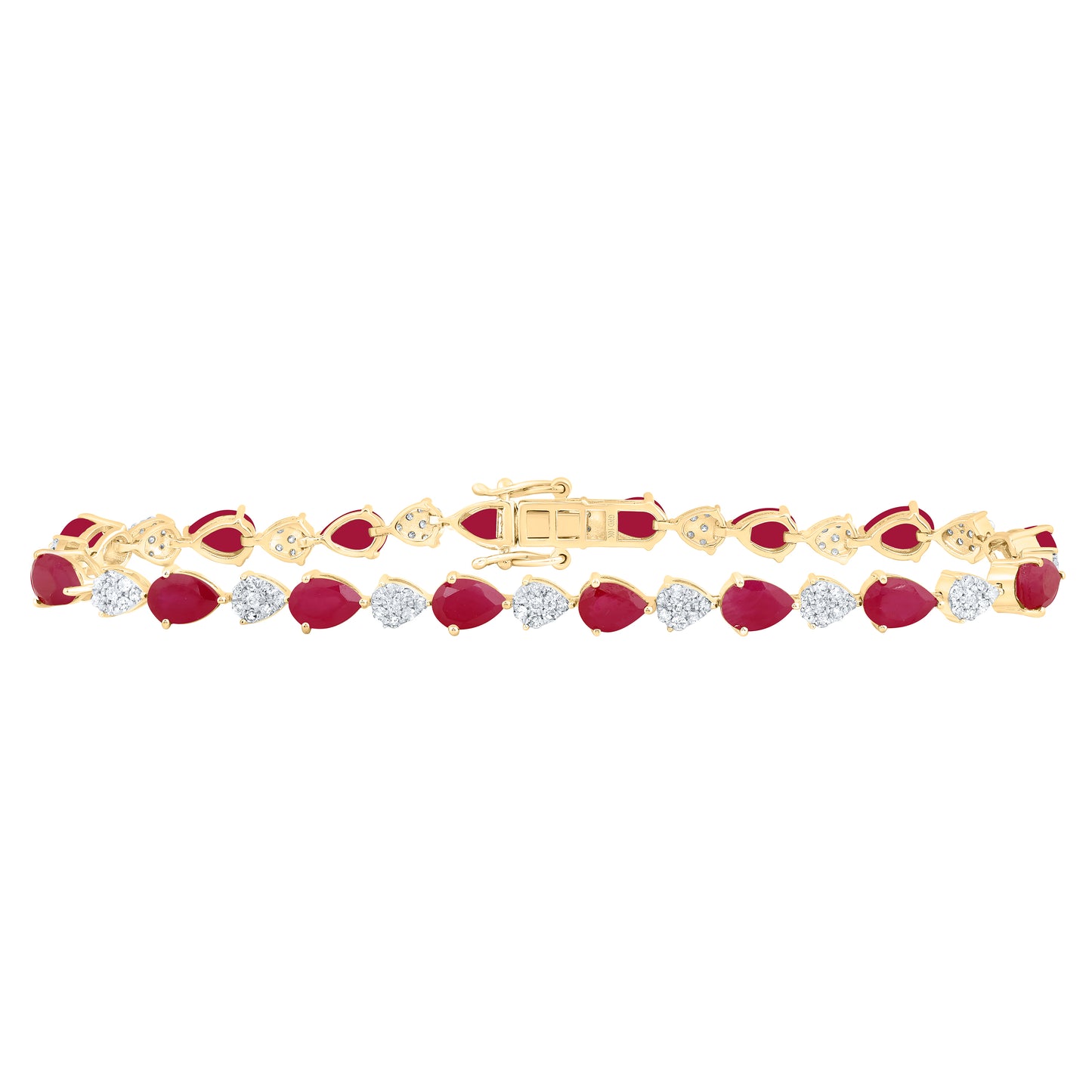 10kt Yellow Gold 1 Cttw Natural Diamond 6x4 Mm Pear Ruby Synthetic Bracelet, Length: 7 Inch