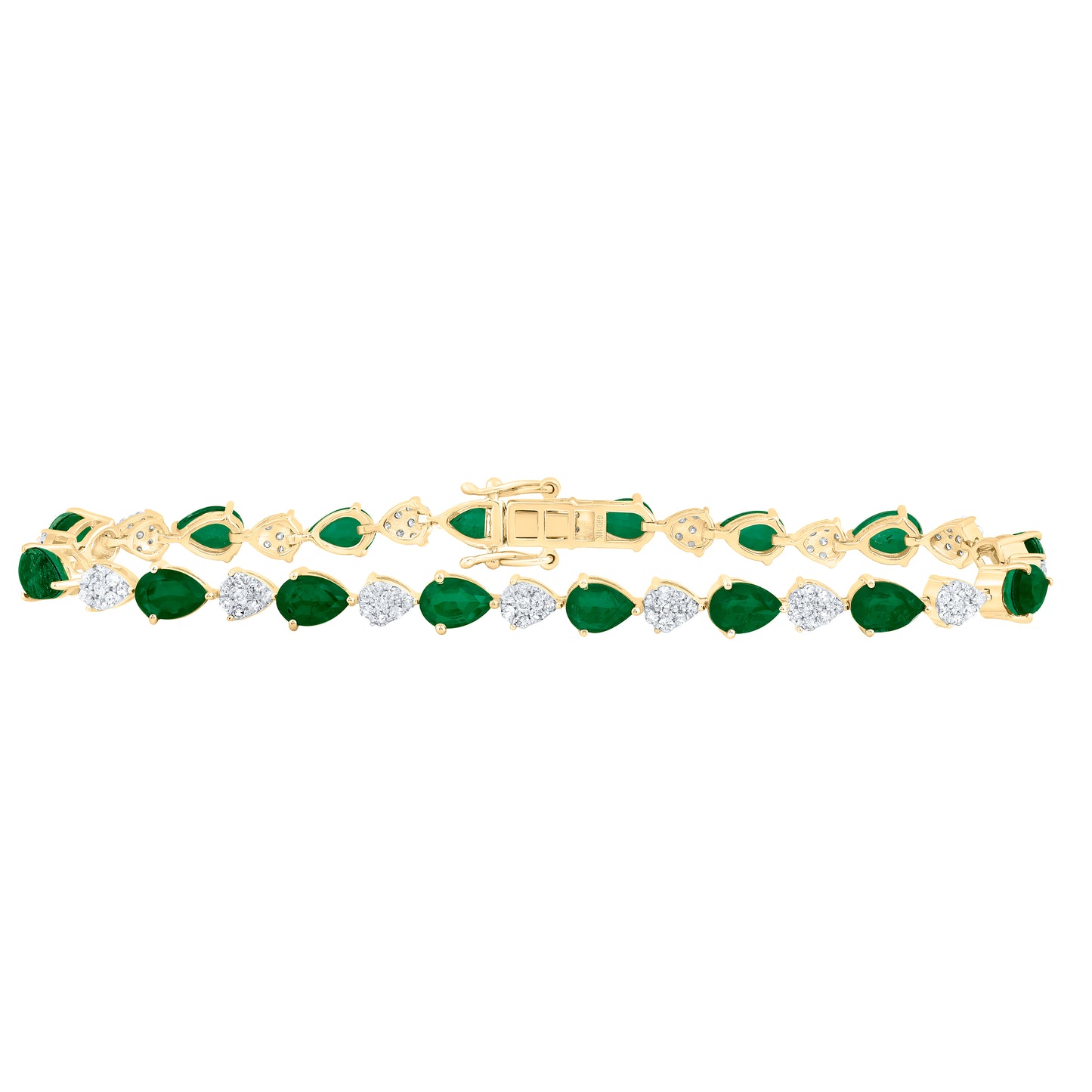 10kt Yellow Gold 1 Cttw Natural Diamond 6x4 Mm Pear Emerald Synthetic Bracelet, Length: 7 Inch