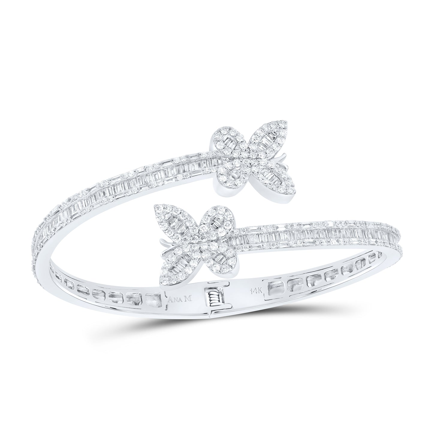 14kt White Gold 2 7/8 Cttw Natural Diamond Ana M Butterfly Ladies Cuff Bangle (55x45 Mm)