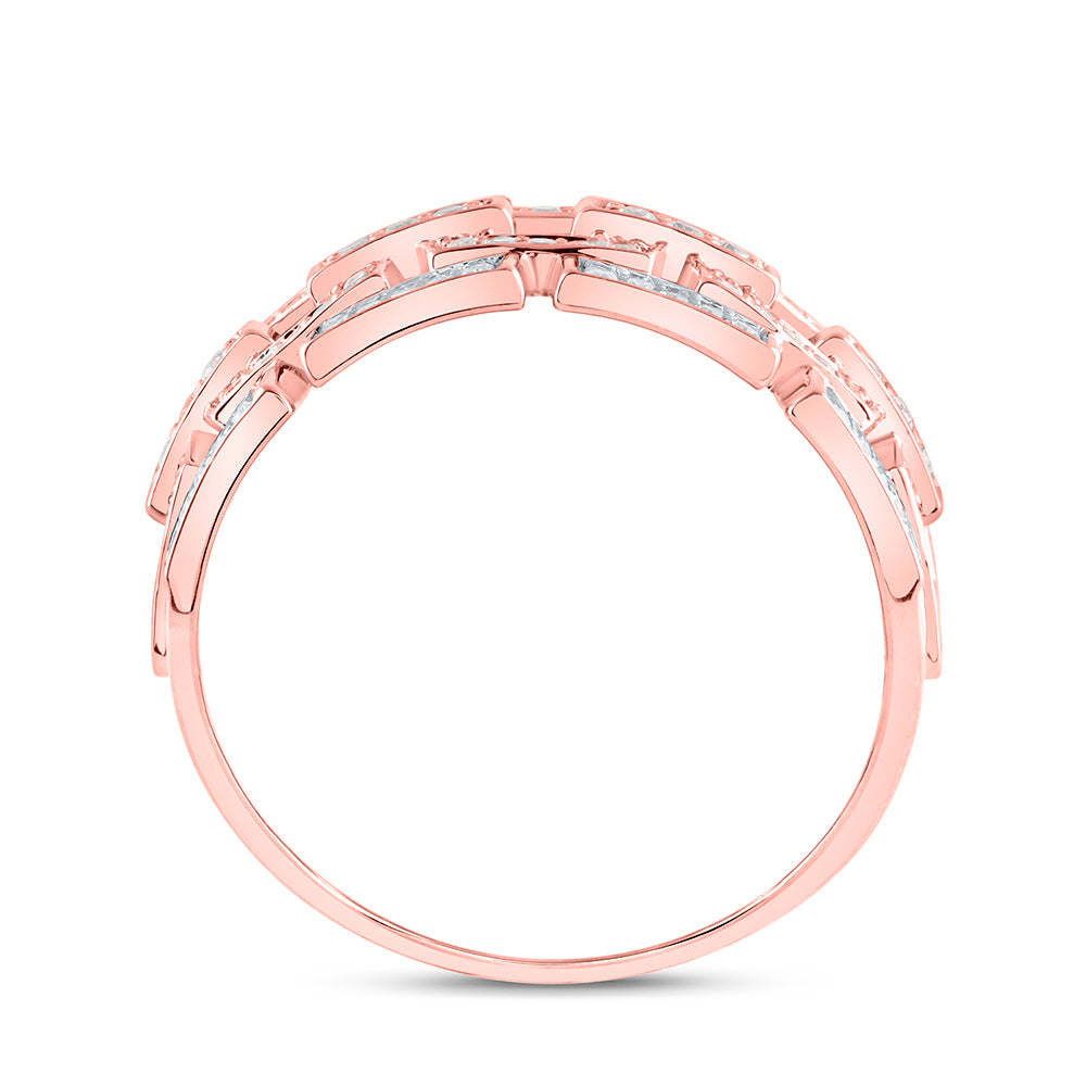 10kt Rose Gold 1 1/5 Cttw Natural Diamond Mens Ring, Men Size: 8-12