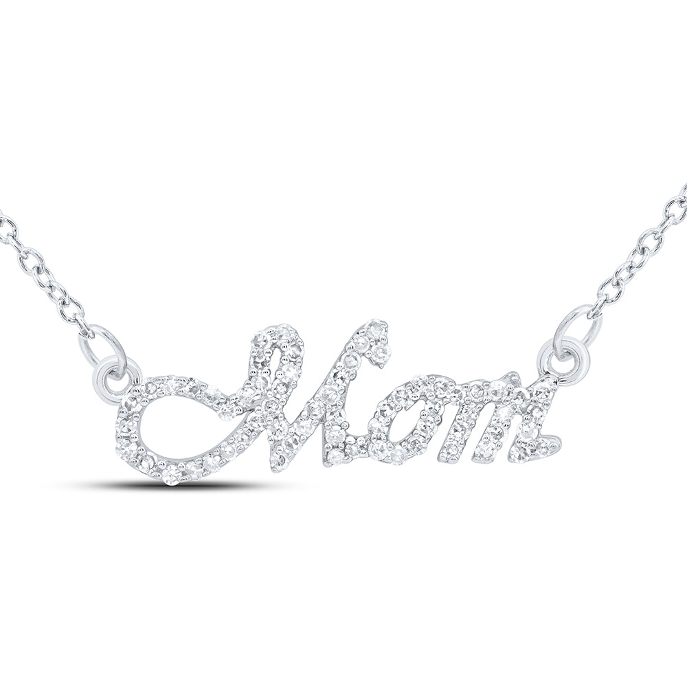 10kt Yellow Or White Gold Natural Diamond "mom" Necklace, Length: 18 Inch
