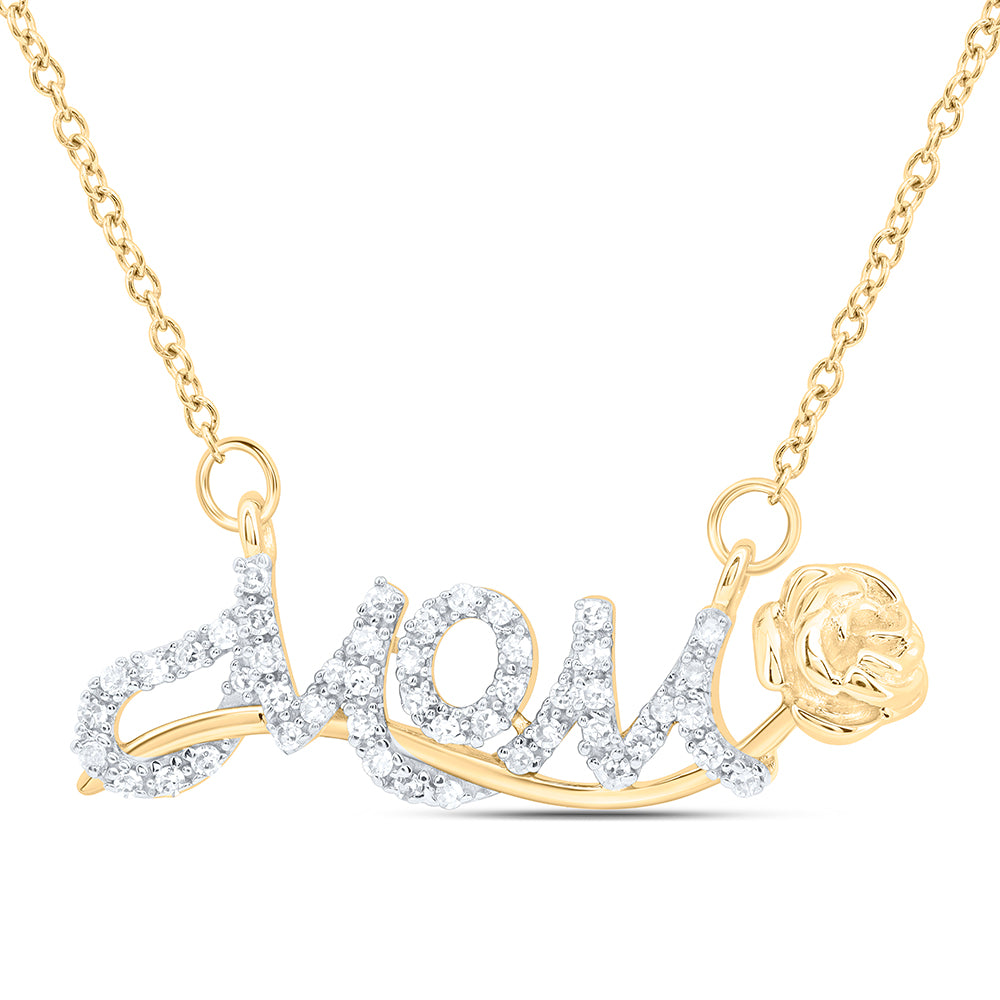 10kt Yellow Or White Gold Natural Diamond "mom" Necklace, Length: 18 Inch
