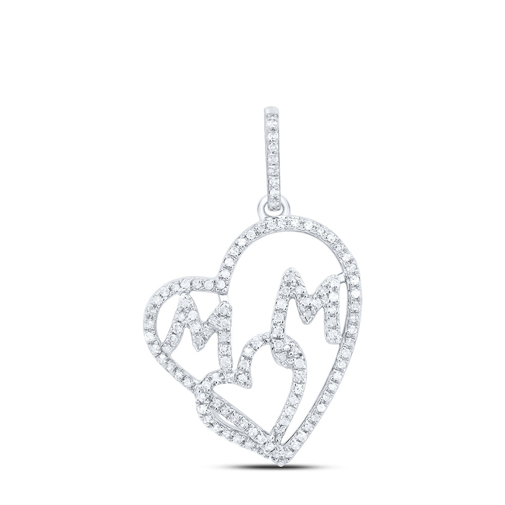10kt Yellow Or White Gold Natural Diamond Heart "mom" Pendant