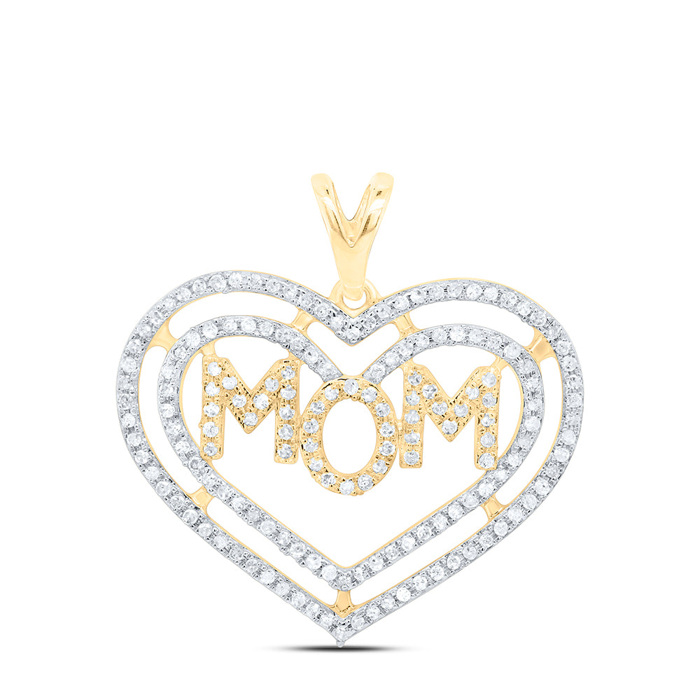 10kt Yellow Or White Gold Natural Diamond Heart "mom" Pendant