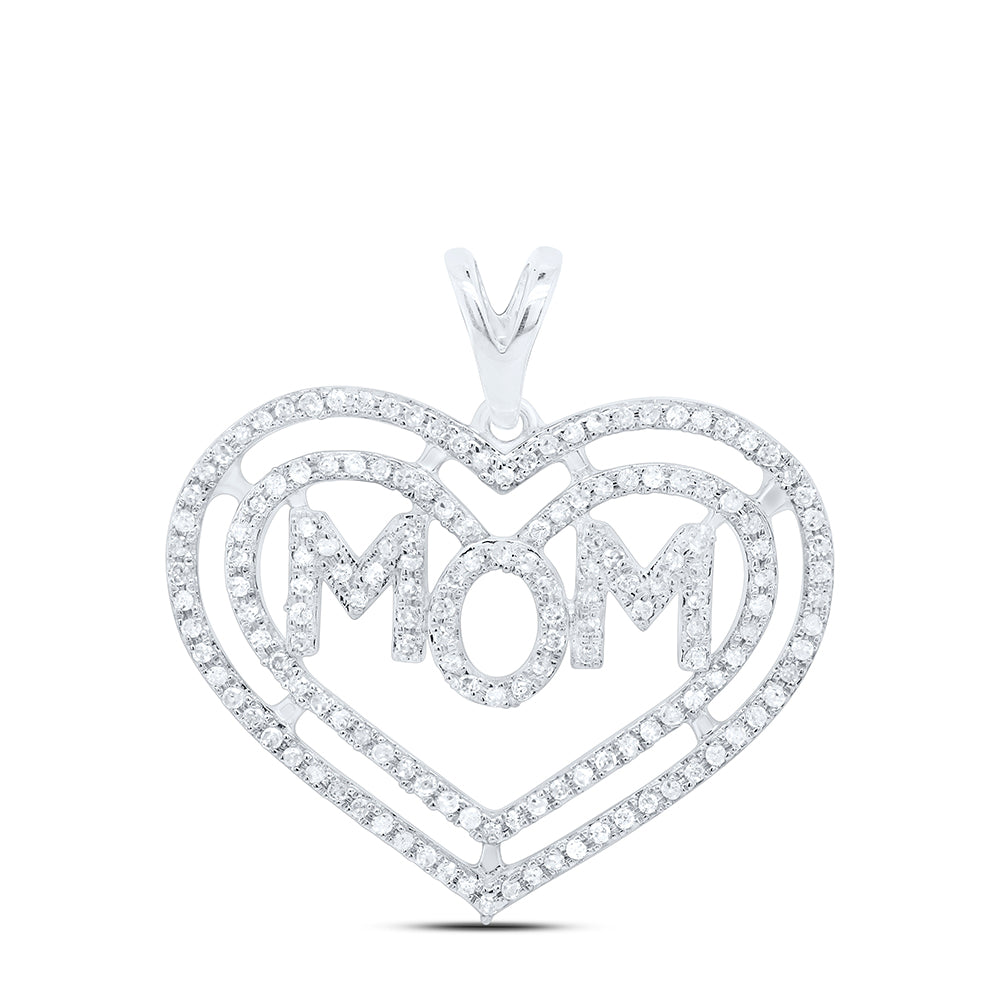 10kt Yellow Or White Gold Natural Diamond Heart "mom" Pendant