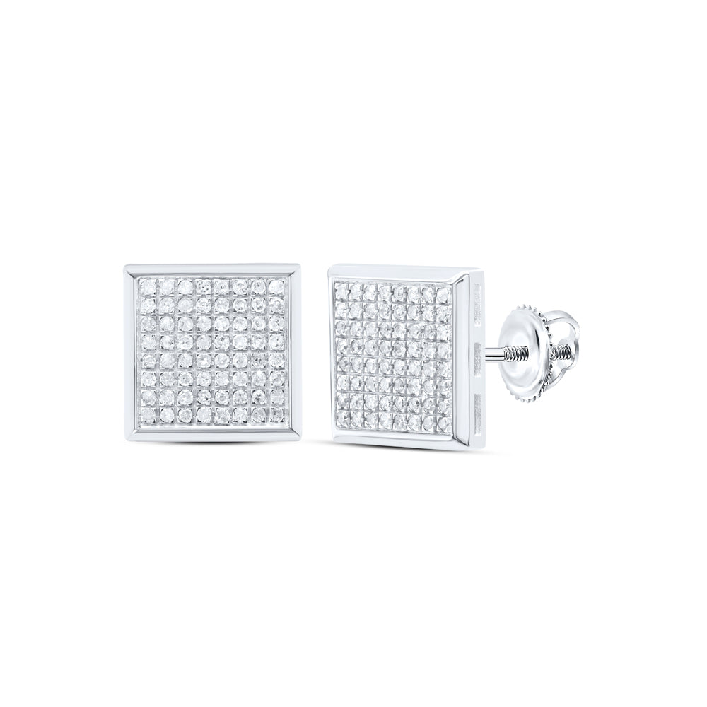 10kt White Gold 1/2 Cttw Diamond Micro-pave Square Earrings