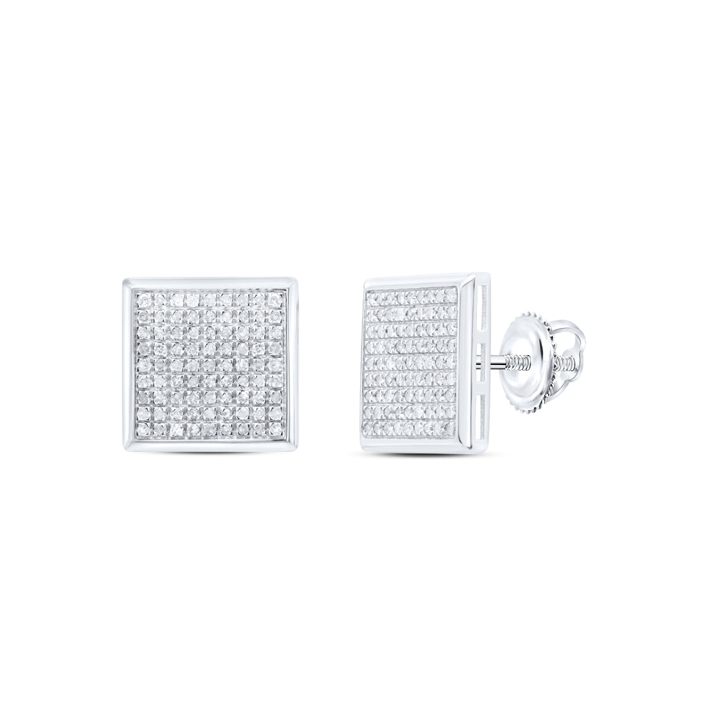 10kt White Gold 5/8 Cttw Diamond Micro-pave Square Earrings