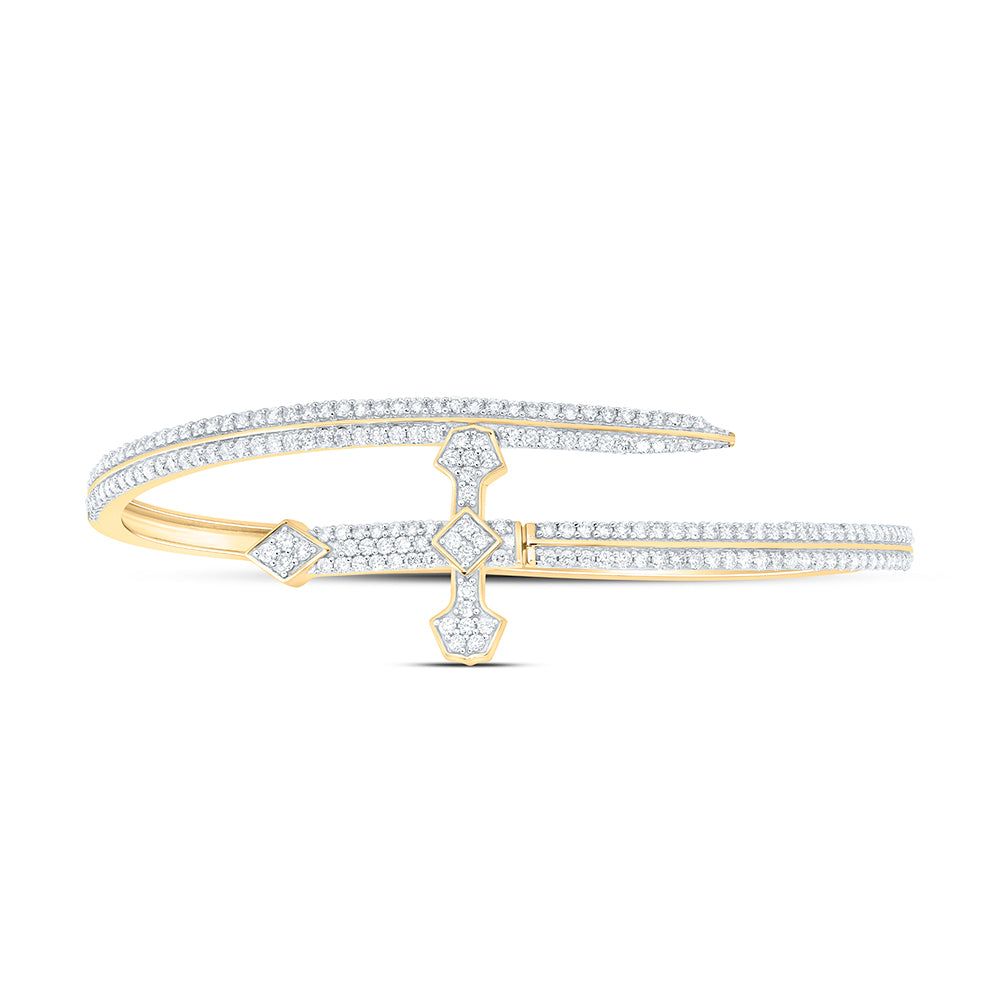 10kt Yellow Gold 2 Cttw Natural Diamond Fashion Cross Bangle ( 55 Mm )
