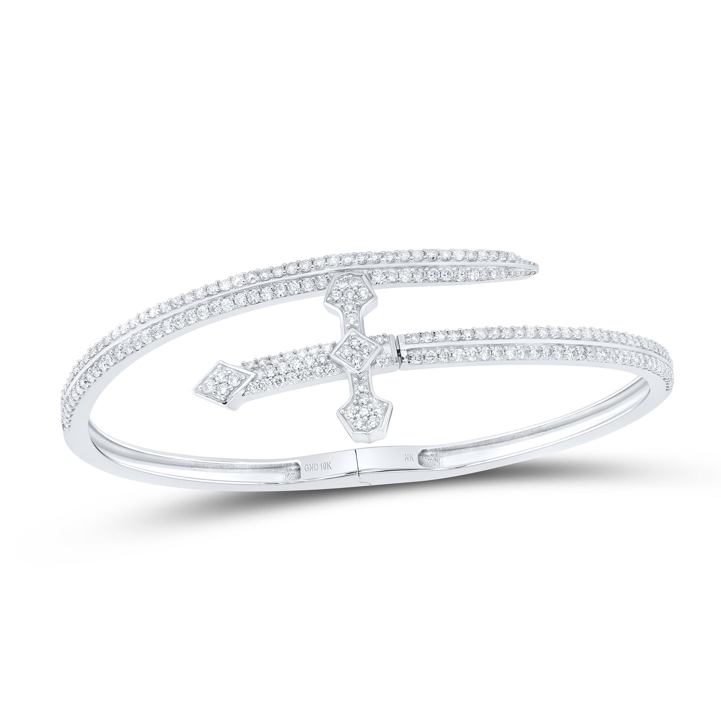 10kt White Gold 2 Cttw Natural Diamond Fashion Cross Bangle ( 55 Mm )