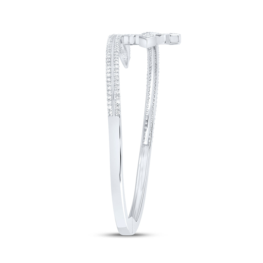 10kt White Gold 2 Cttw Natural Diamond Fashion Cross Bangle ( 55 Mm )