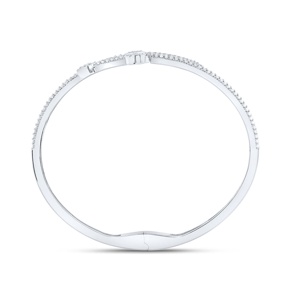 10kt White Gold 2 Cttw Natural Diamond Fashion Cross Bangle ( 55 Mm )
