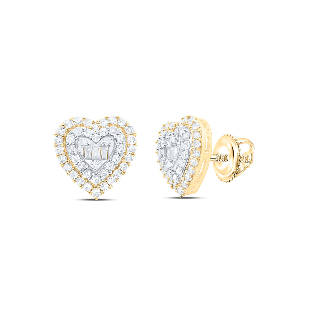 10kt Yellow Gold 3/8 Cttw Natural Diamond Fashion Heart Stud Earring