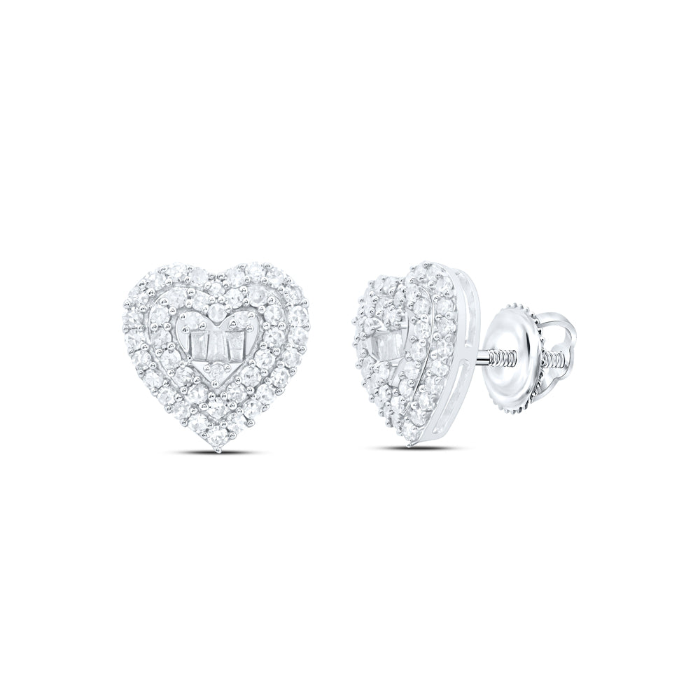10kt White Gold 3/8 Cttw Natural Diamond Fashion Heart Stud Earring