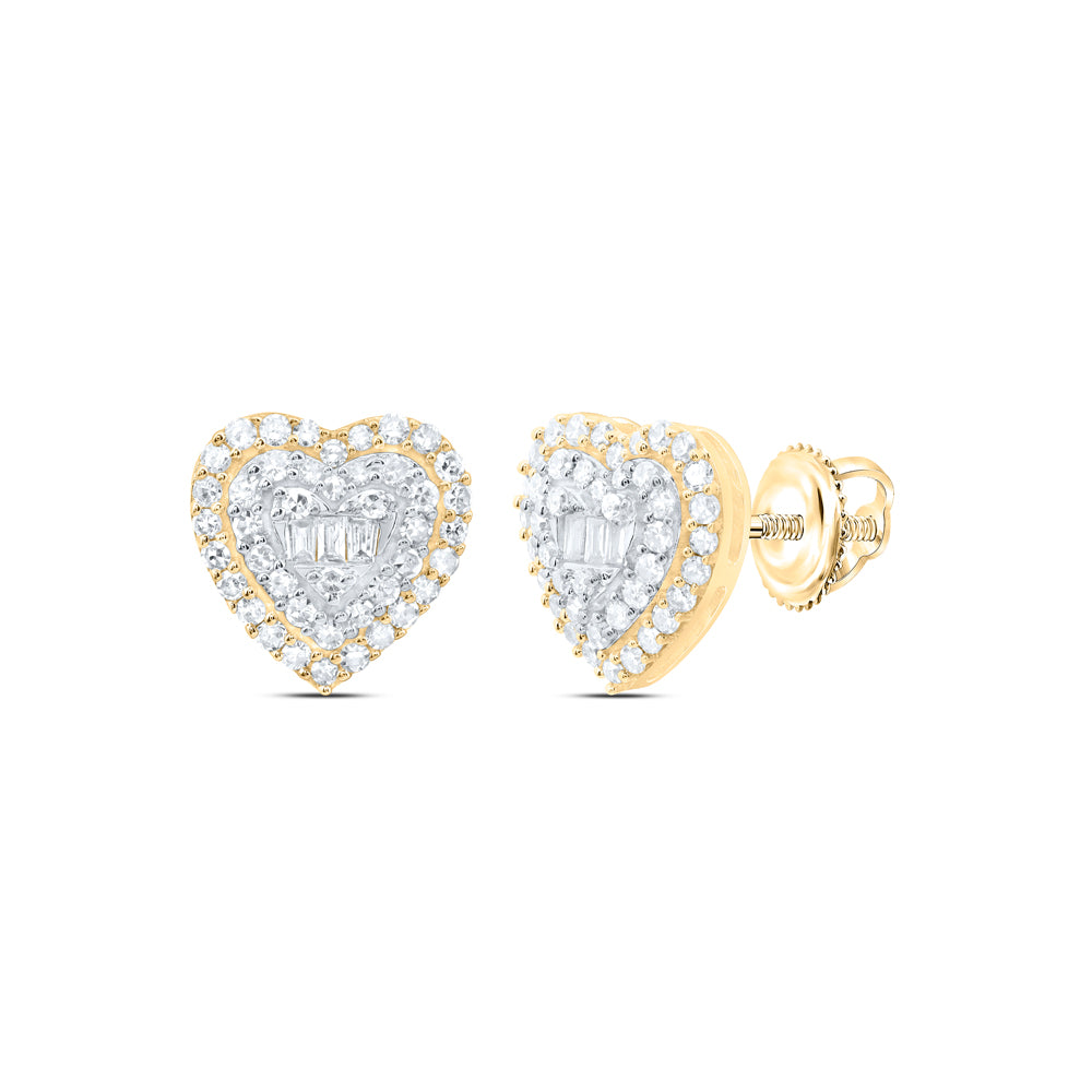 10kt Yellow Gold 1/2 Cttw Natural Diamond Fashion Heart Stud Earring