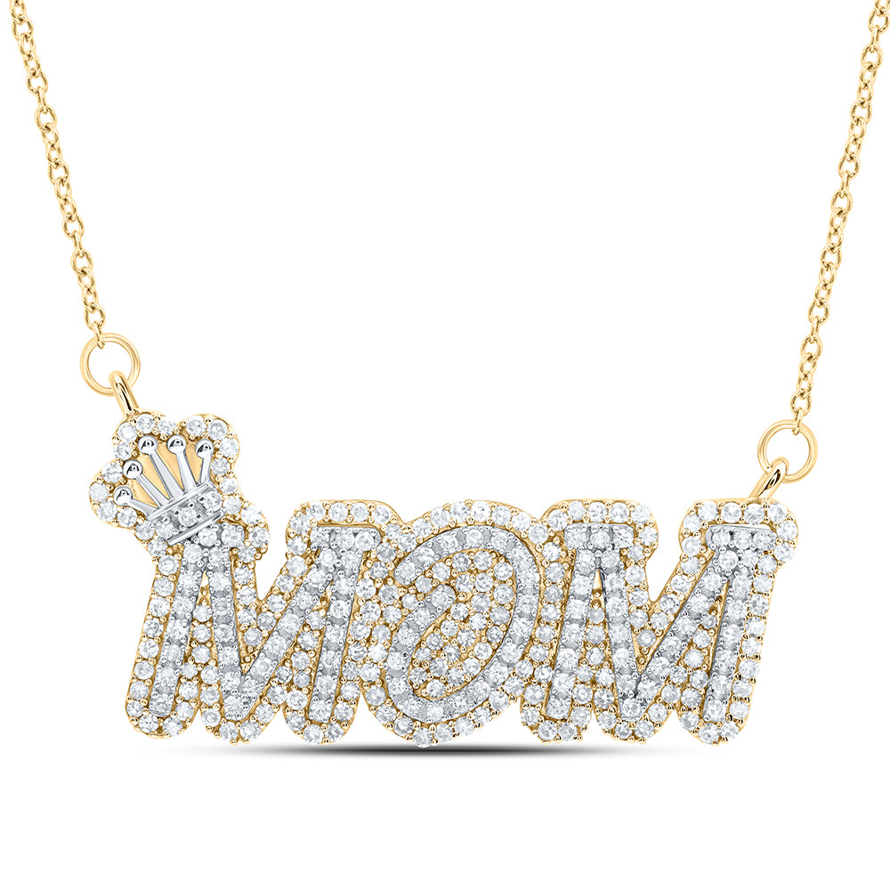 10kt Yellow Gold 1 Cttw Natural Diamond Fashion " Mom" Necklace, Length: 18 Inch