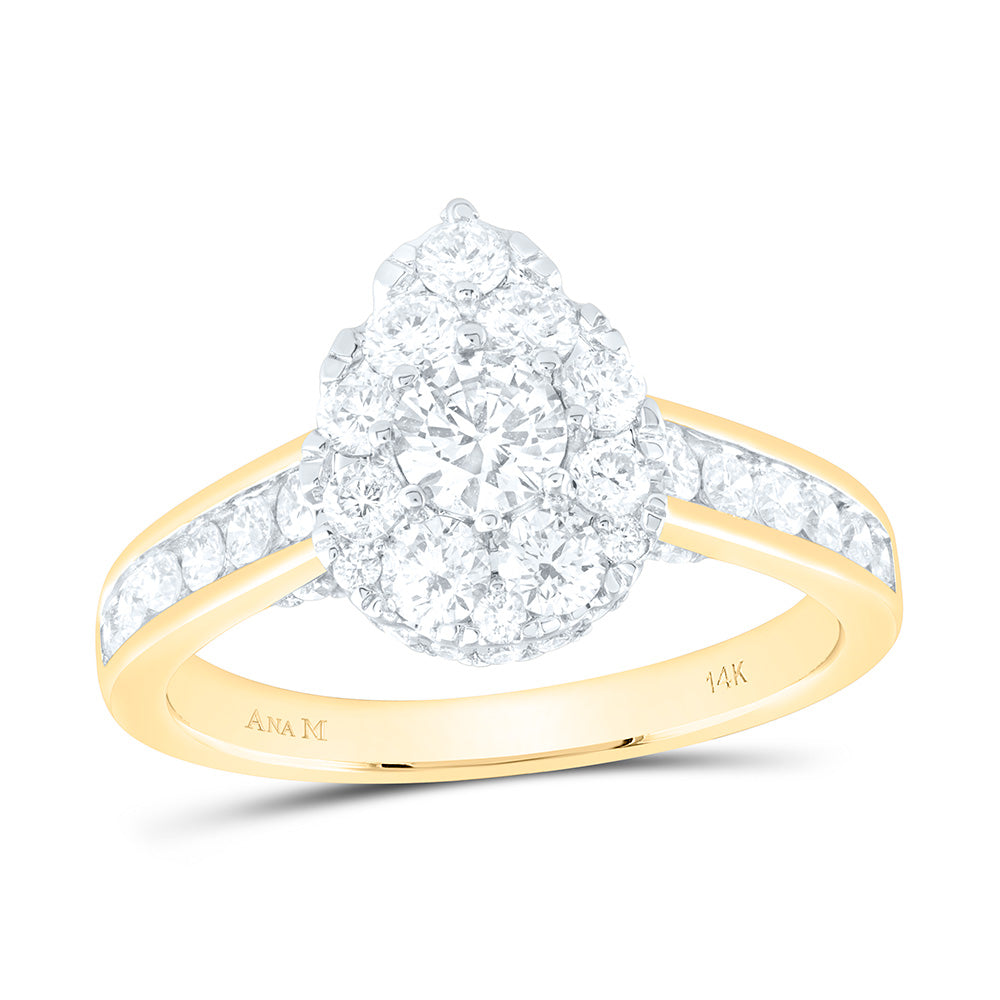 14K Yellow Gold 1 1/2Ctw Natural Diamond Ana M 1/3 Cttw Center Round Pear Engagement Ring