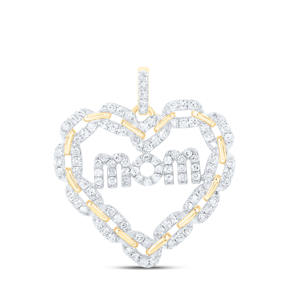 10kt Yellow Gold 1/2 Cttw Natural Diamond Fashion Mom Heart Pendant