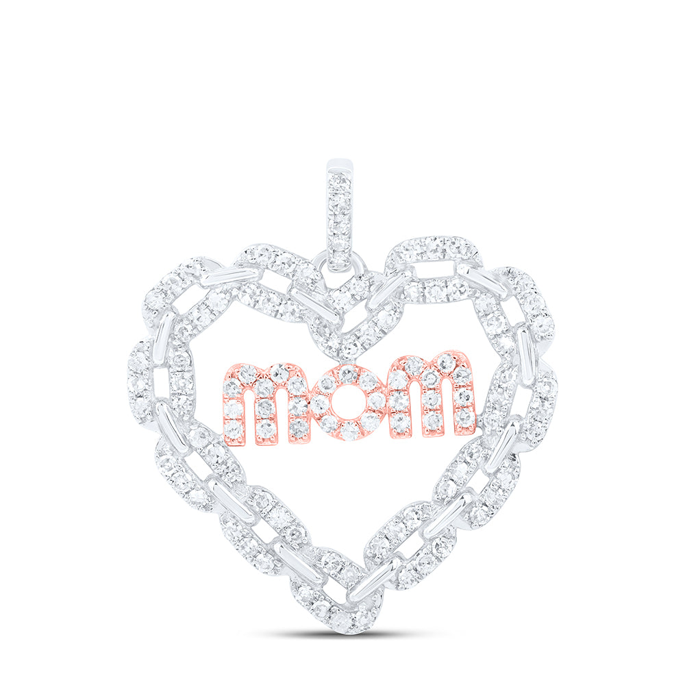 10kt White Gold 1/2 Cttw Natural Diamond Fashion Mom Heart Pendant