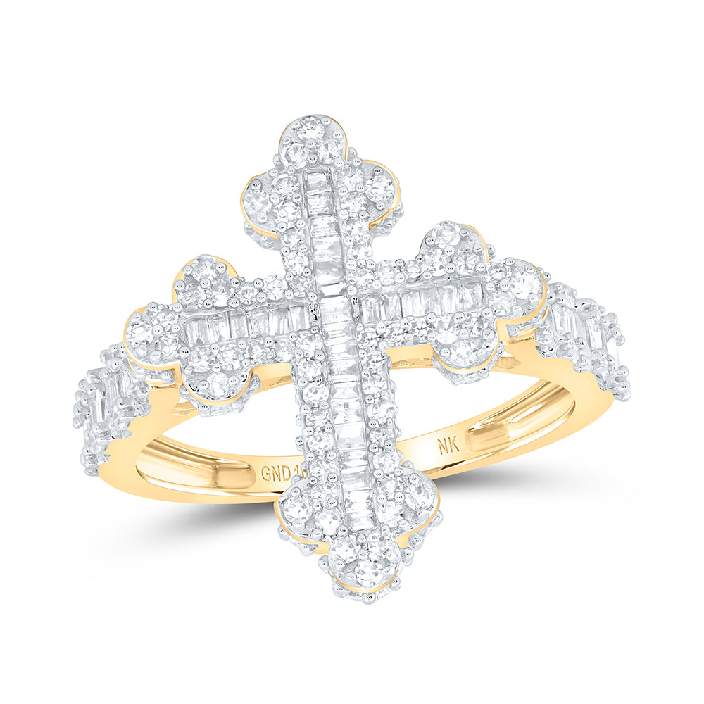 10kt Yellow Gold 7/8 Cttw Natural Diamond Fashion Cross Ladies Wedding Engagement Anniversary Ring, Women Size: 5-9