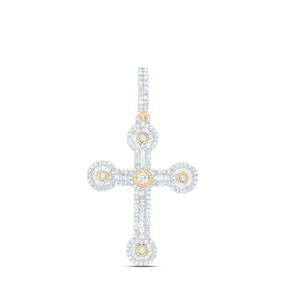 10kt Yellow Gold 1 3/8 Cttw Natural Diamond Cross Mens Charm