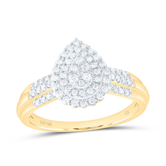 10kt Yellow Gold 1/3 Cttw Natural Diamond Pear Double Halo Bridal Wedding Engagement Anniversary Ring, Women Size: 5-9