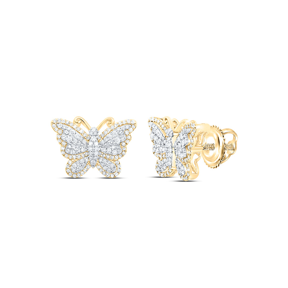 10kt Yellow Gold 5/8 Cttw Natural Diamond Fashion Butterfly Earring