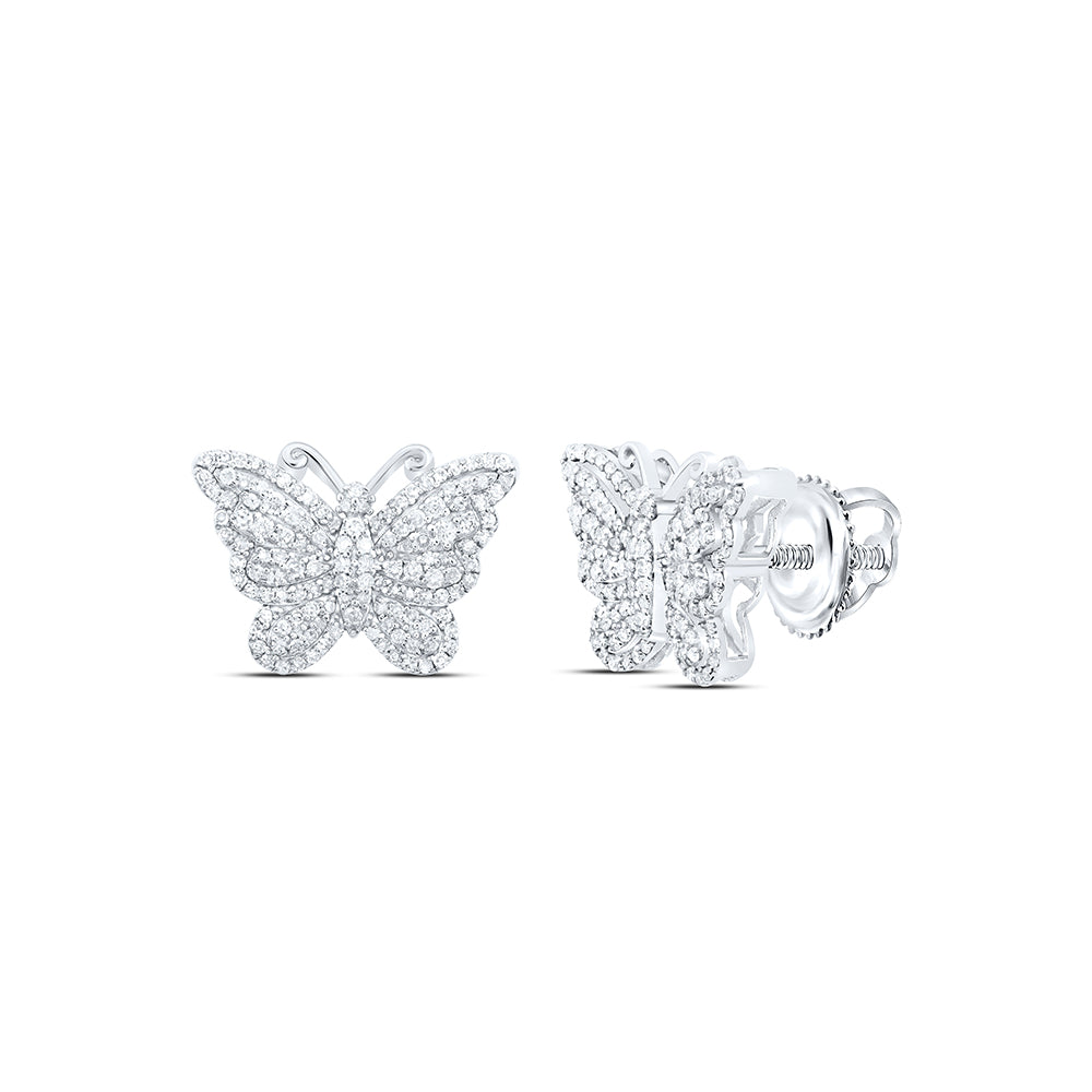 10kt White Gold 5/8 Cttw Natural Diamond Fashion Butterfly Earring