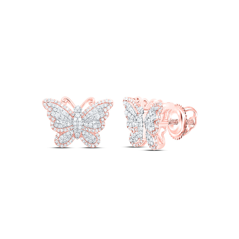 10kt Rose Gold 5/8 Cttw Natural Diamond Fashion Butterfly Earring