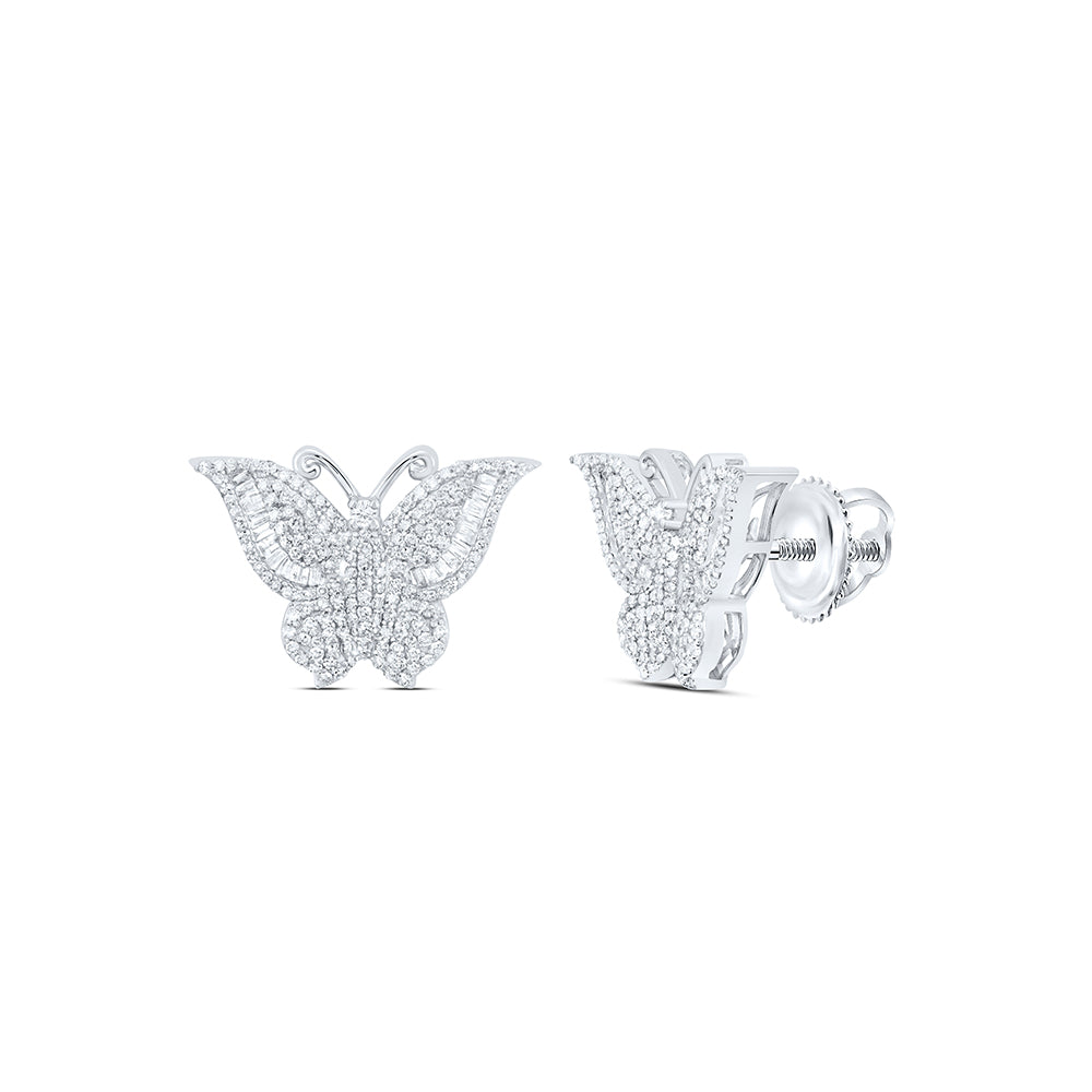 10kt White Gold 1 1/2 Cttw Natural Diamond Fashion Butterfly Earring