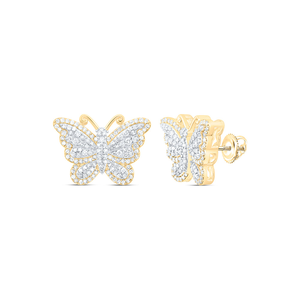 10K Yellow Gold 1 1/2 Ctw Natural Diamond Fashion Butterfly Earring