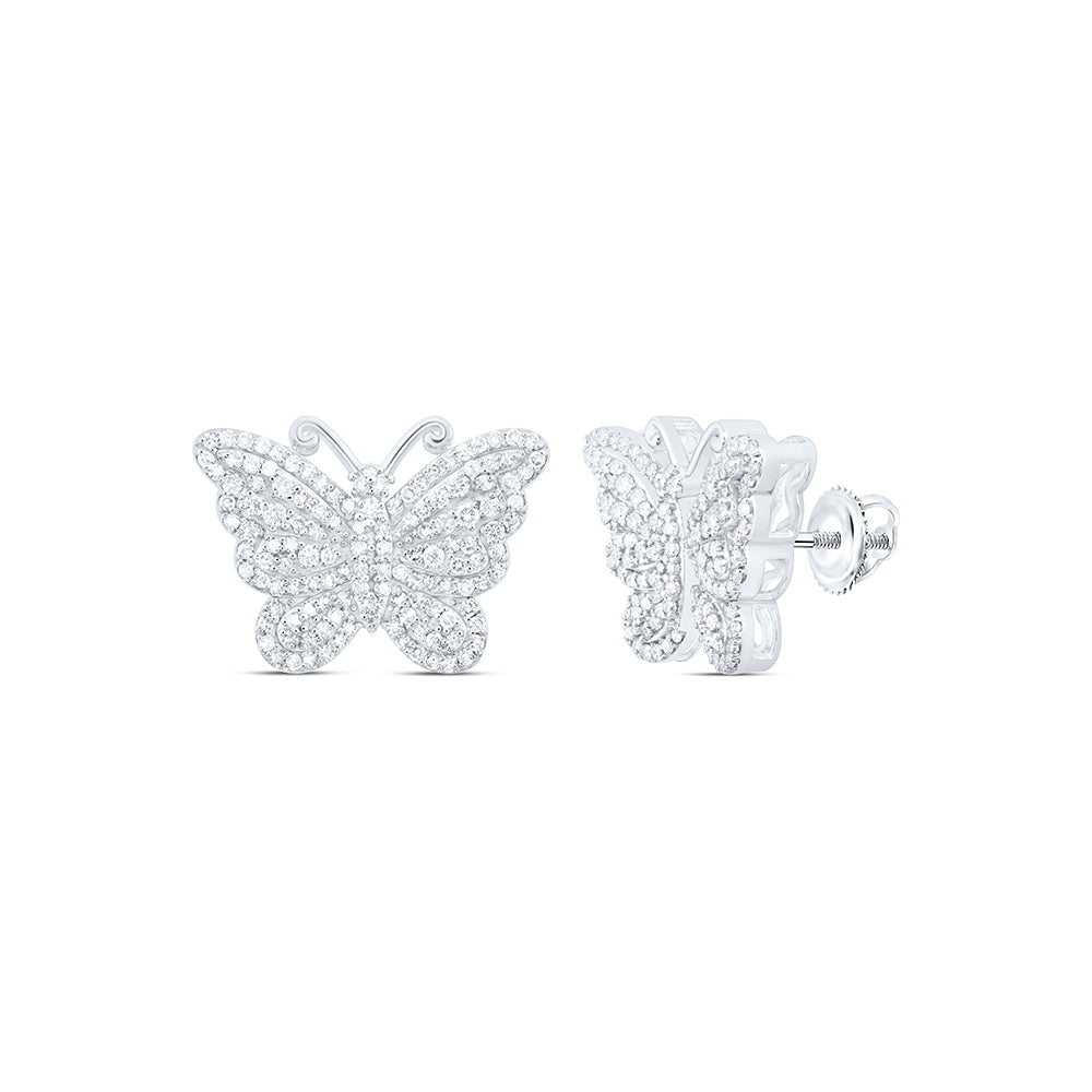 10K White Gold 1 1/2Ctw Natural Diamond Fashion Butterfly Earring