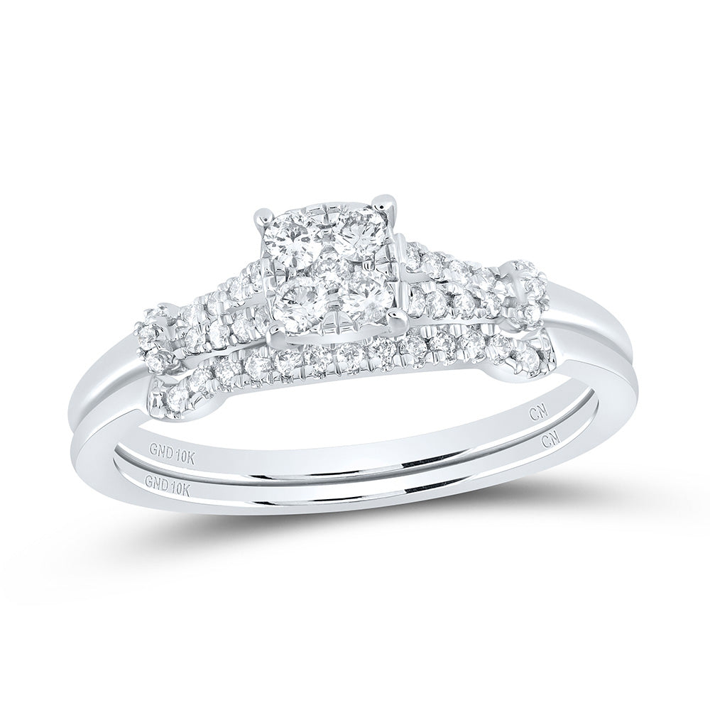 10kt White Gold 1/4 Cttw Natural Diamond Cushion No Halo Wedding Engagement Anniversary Bridal Set, Women Size: 5-9
