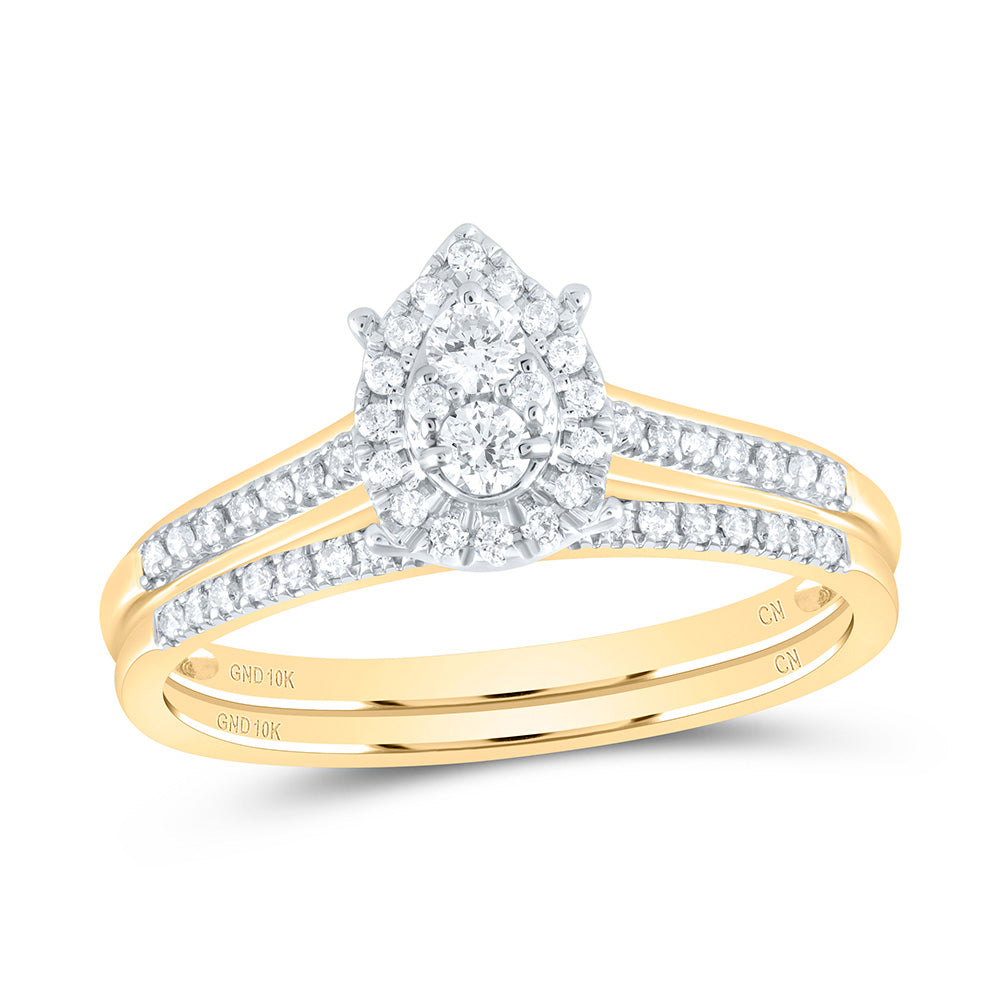 10kt Yellow Gold 1/3 Cttw Natural Diamond Pear Single Halo Wedding Engagement Anniversary Bridal Set, Women Size: 5-9