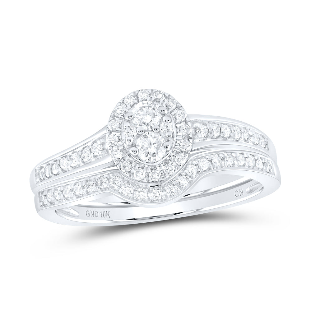 10kt White Gold 1/3 Cttw Natural Diamond Oval Single Halo Wedding Engagement Anniversary Bridal Set, Women Size: 5-9