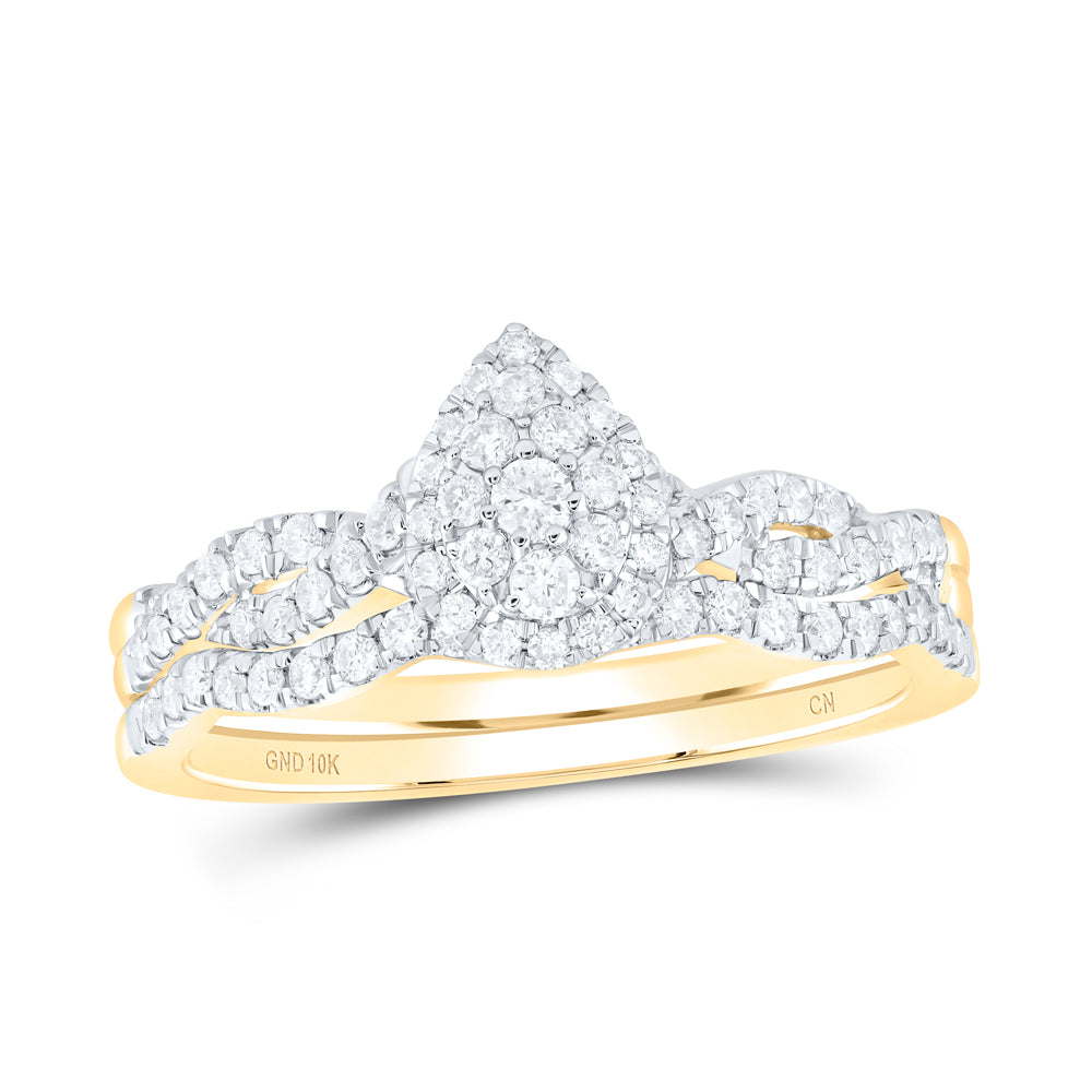 10kt Yellow Gold 3/8 Cttw Natural Diamond Pear Single Halo Wedding Engagement Anniversary Bridal Set, Women Size: 5-9