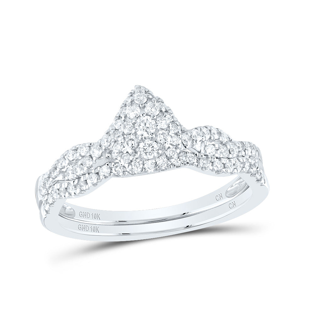 10kt White Gold 3/8 Cttw Natural Diamond Pear Single Halo Wedding Engagement Anniversary Bridal Set, Women Size: 5-9