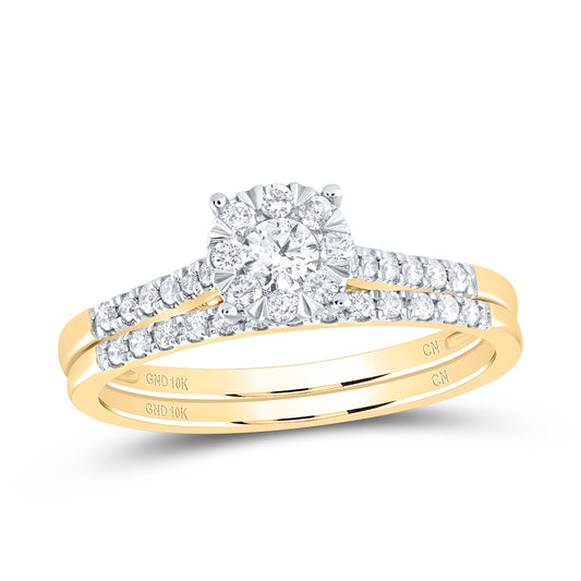 10kt Yellow Gold 3/8 Cttw Natural Diamond Fashion Round Wedding Engagement Anniversary Bridal Set, Women Size: 5-9