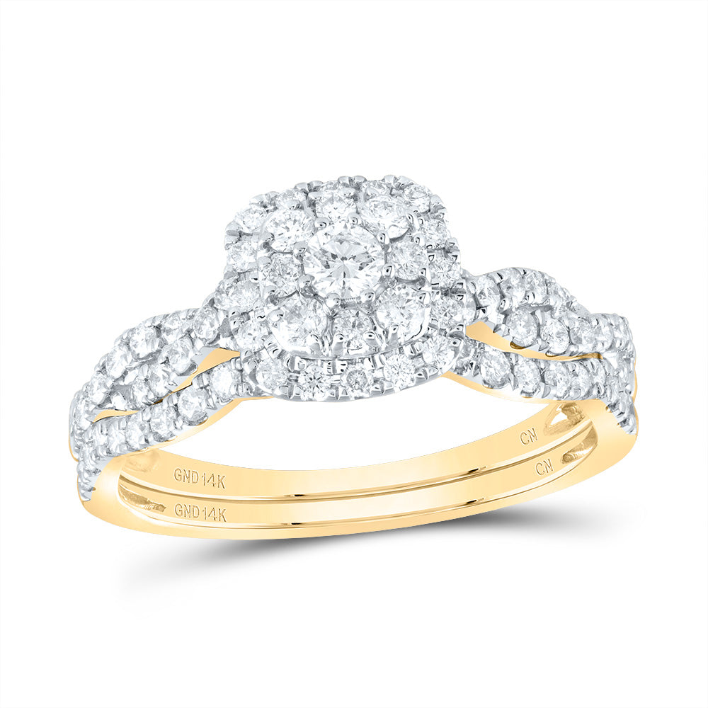 14kt Yellow Gold 3/4 Cttw Natural Diamond Cushion Single Halo Wedding Engagement Anniversary Bridal Set, Women Size: 5-9