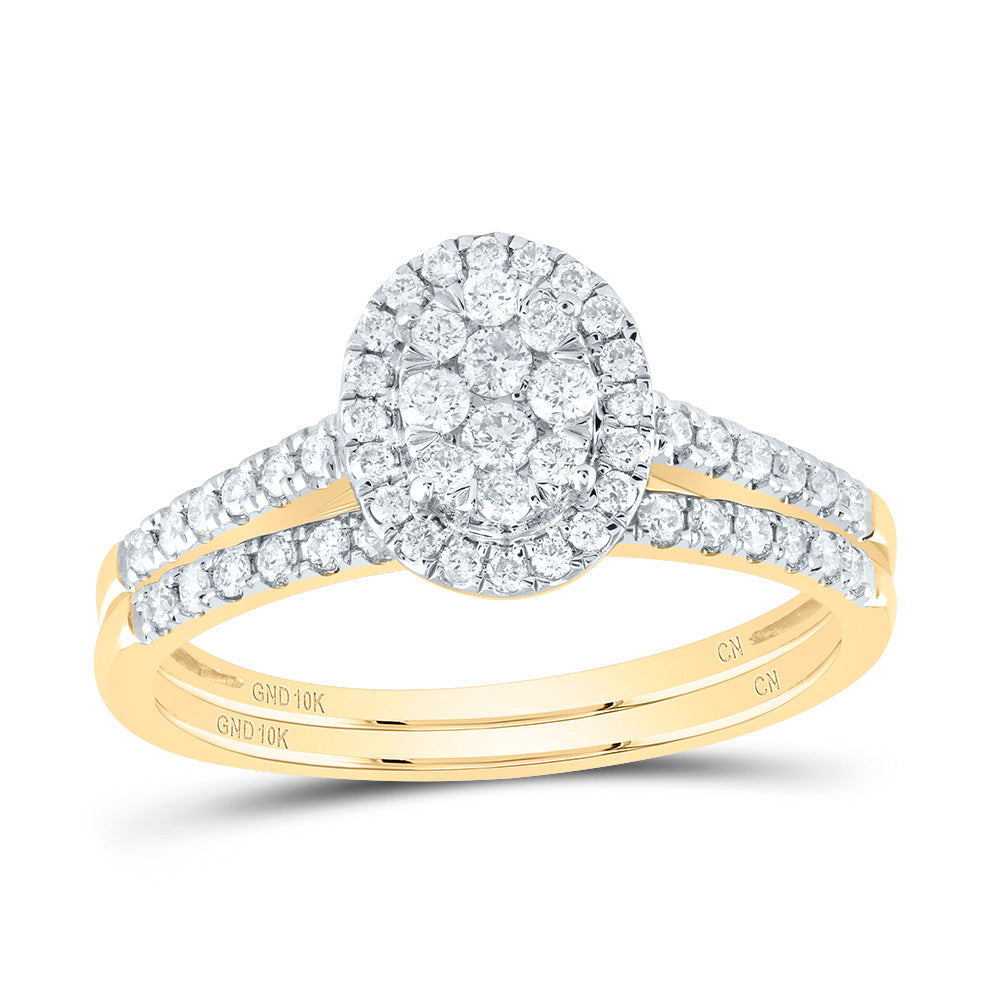 10kt Yellow Gold 3/8 Cttw Natural Diamond Oval Single Halo Wedding Engagement Anniversary Bridal Set, Women Size: 5-9