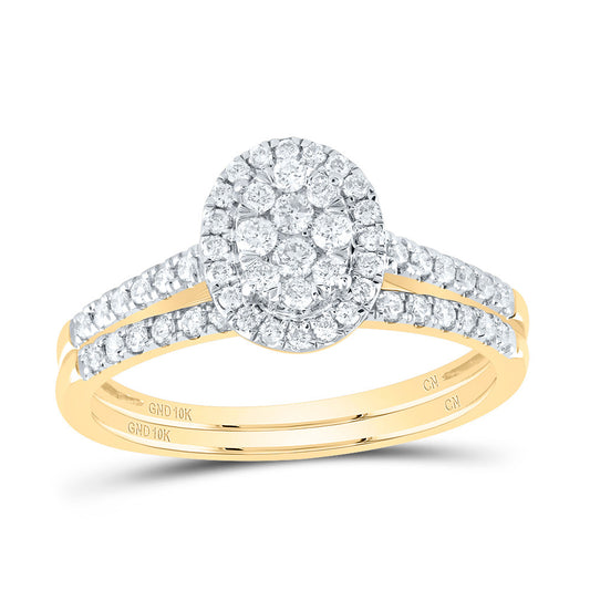 10kt Yellow Gold 3/8 Cttw Natural Diamond Oval Single Halo Wedding Engagement Anniversary Bridal Set, Women Size: 5-9