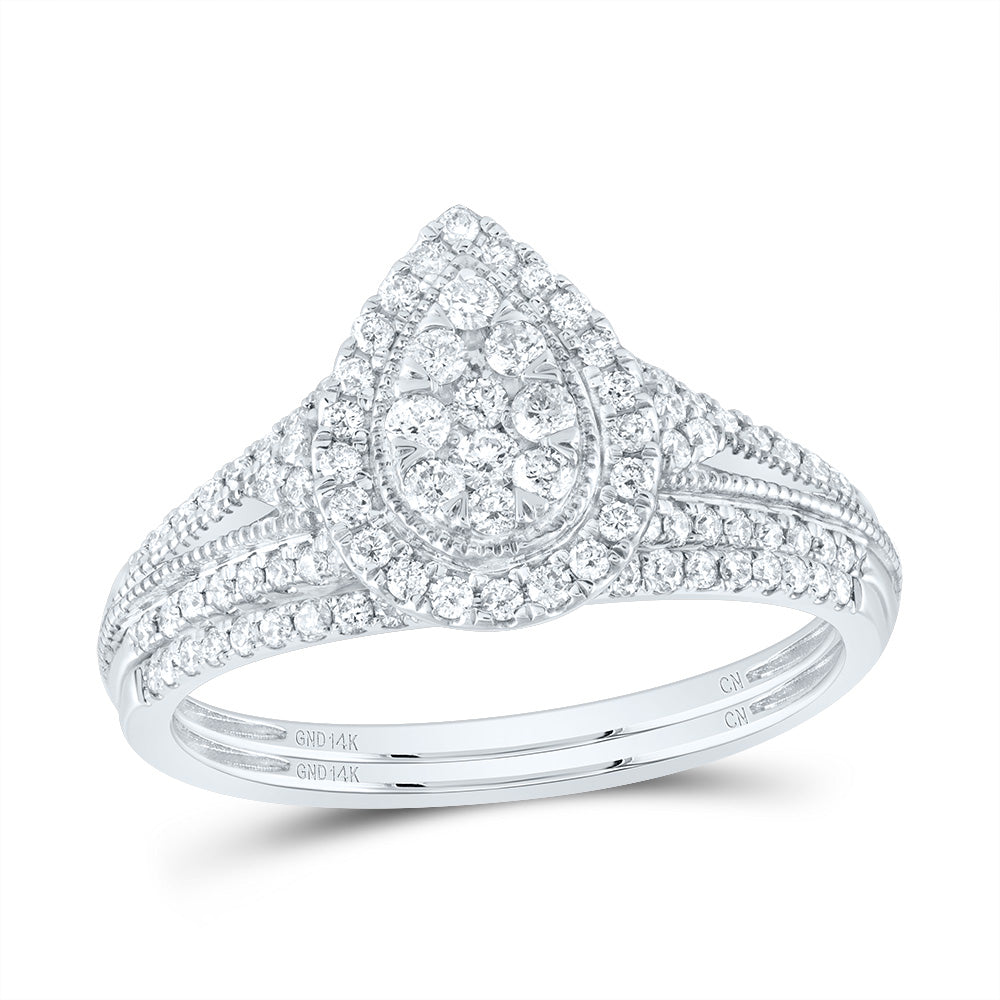 14kt White Gold 1/2 Cttw Natural Diamond Pear Single Halo Wedding Engagement Anniversary Bridal Set, Women Size: 5-9