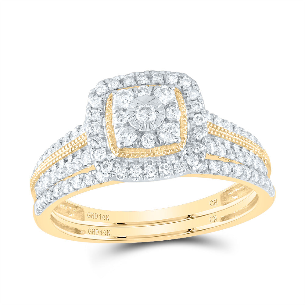 14kt Yellow Gold 1/2 Cttw Natural Diamond Cushion Single Halo Wedding Engagement Anniversary Bridal Set, Women Size: 5-9
