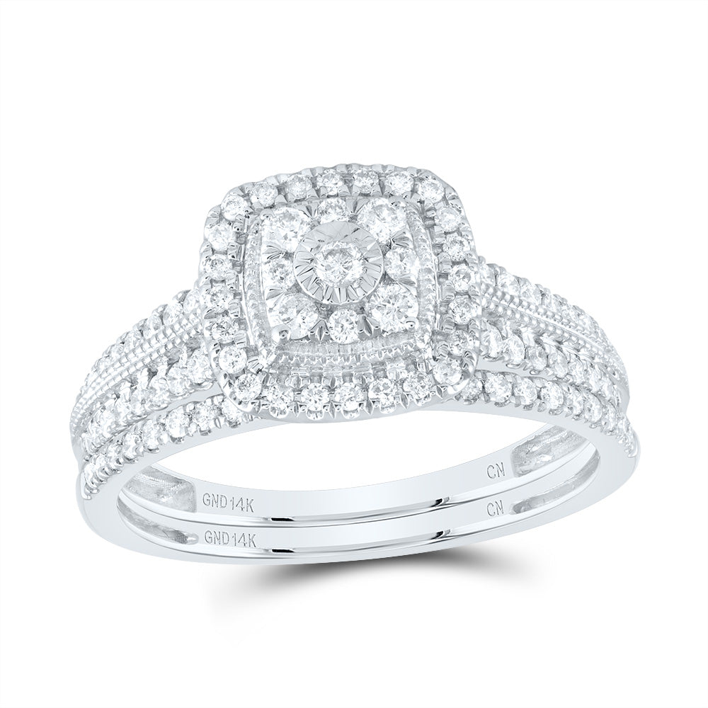 14kt White Gold 1/2 Cttw Natural Diamond Cushion Single Halo Wedding Engagement Anniversary Bridal Set, Women Size: 5-9