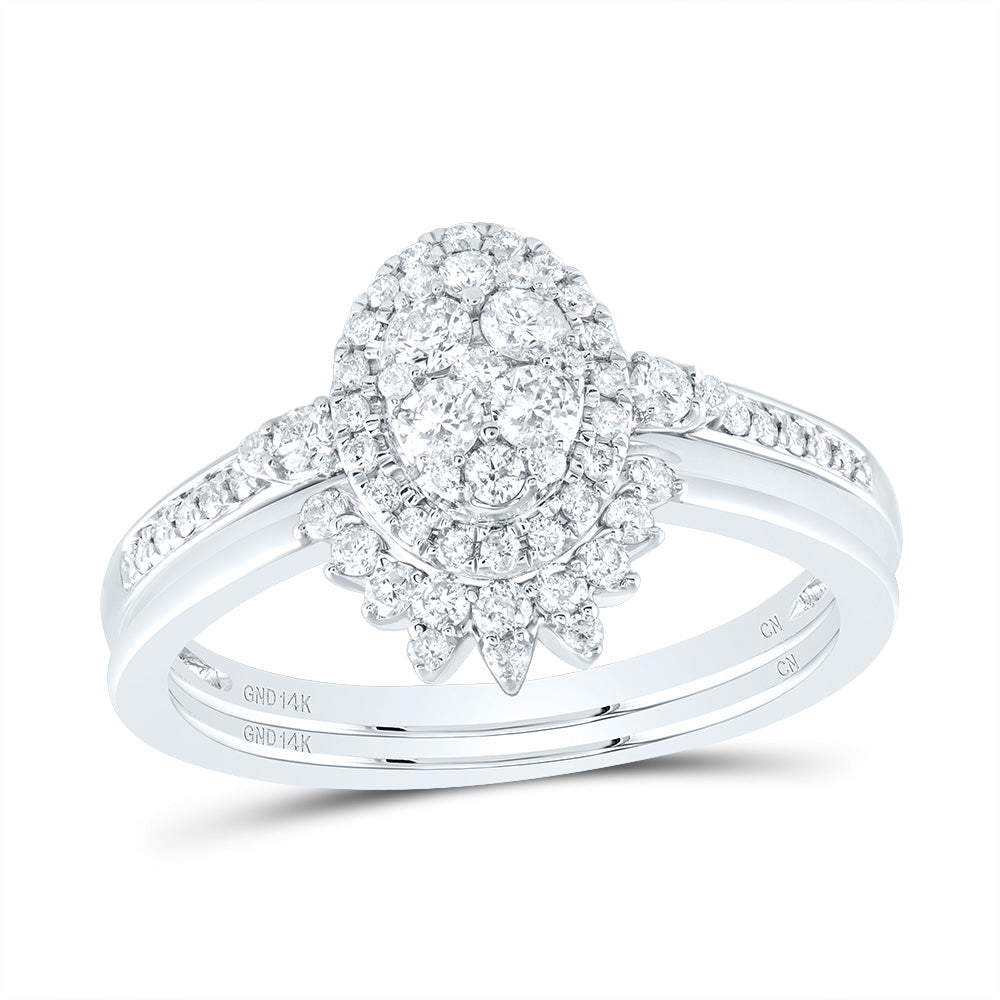 14kt White Gold 1/2 Cttw Natural Diamond Oval Single Halo Wedding Engagement Anniversary Bridal Set, Women Size: 5-9