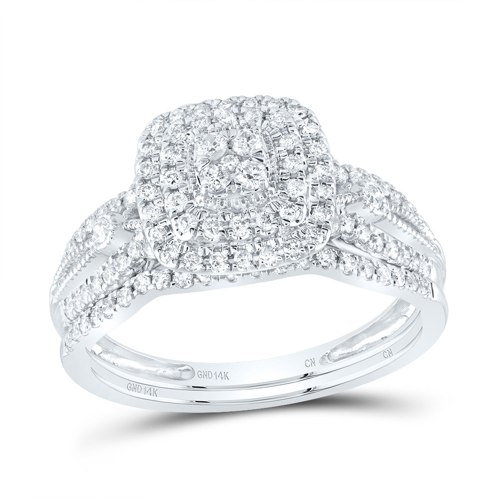 14kt White Gold 1/2 Cttw Natural Diamond Cushion Double Halo Wedding Engagement Anniversary Bridal Set, Women Size: 5-9